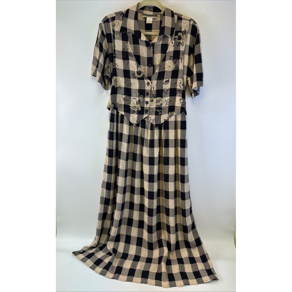 Notations Clothing Co Buffalo Plaid Dress Vest 90s Teacher Rayon 90s Vintage Med